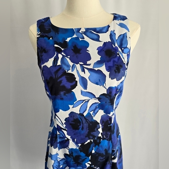 Lauren Ralph Lauren Blue Floral Sleeveless Cotton Sheath Dress Sz. 4 - Picture 2 of 10